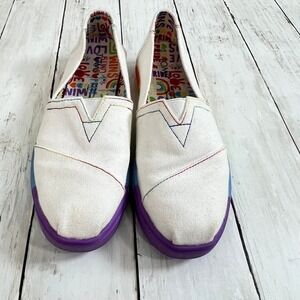 TOMS Women's Pride Rainbow Sole Slip-On‎ Shoes White Canvas LGBTQ+ Size 6.5
